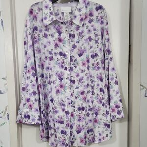 Alfred Dunner Purple Floral Button-Down Shirt